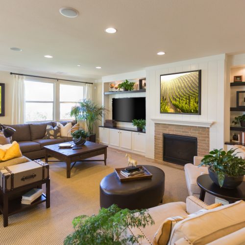 Beautiful Open Concept Interior Living Room of House.